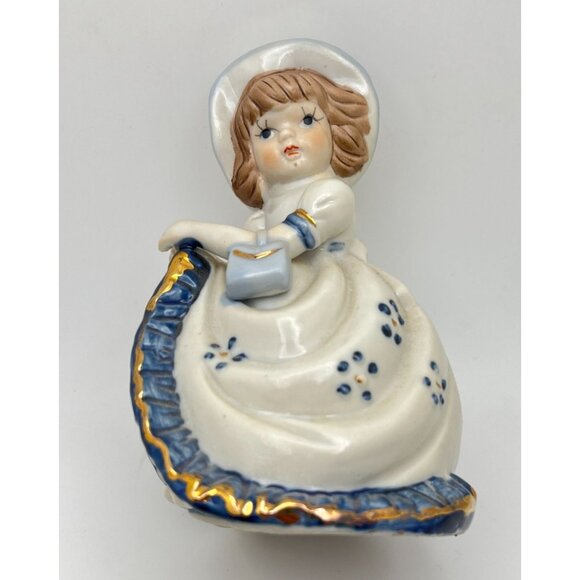 Vintage Porcelain Bell Girl in a Blue Dress Southern Belle Hand Painted Taiwan - Picture 6 of 8